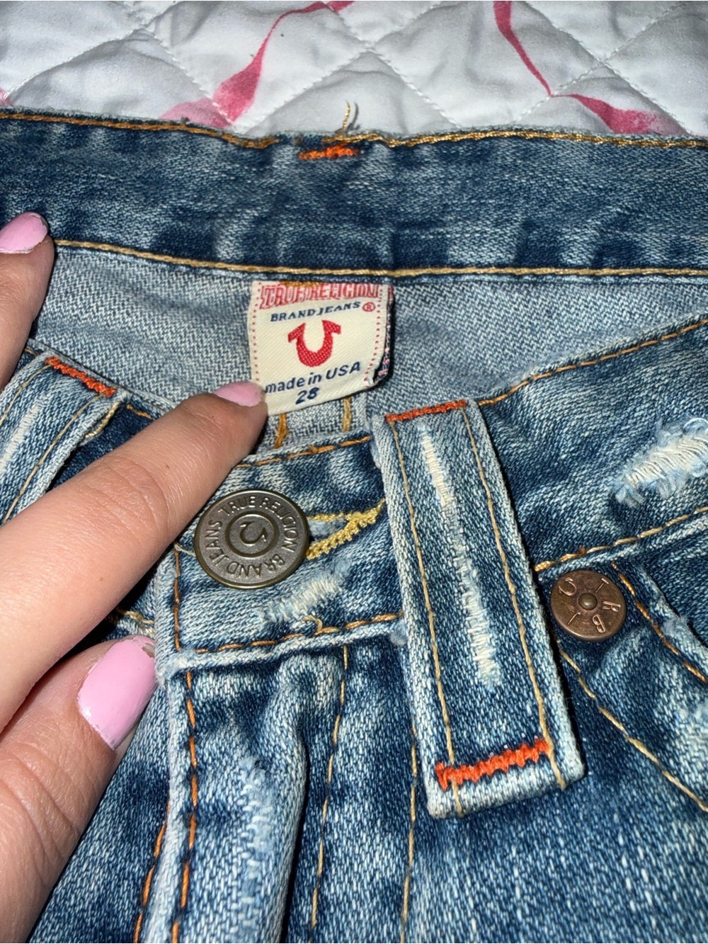 True Religion Blue Distressed Bootcut Jeans with Signature Back Pockets - Picture 5 of 6